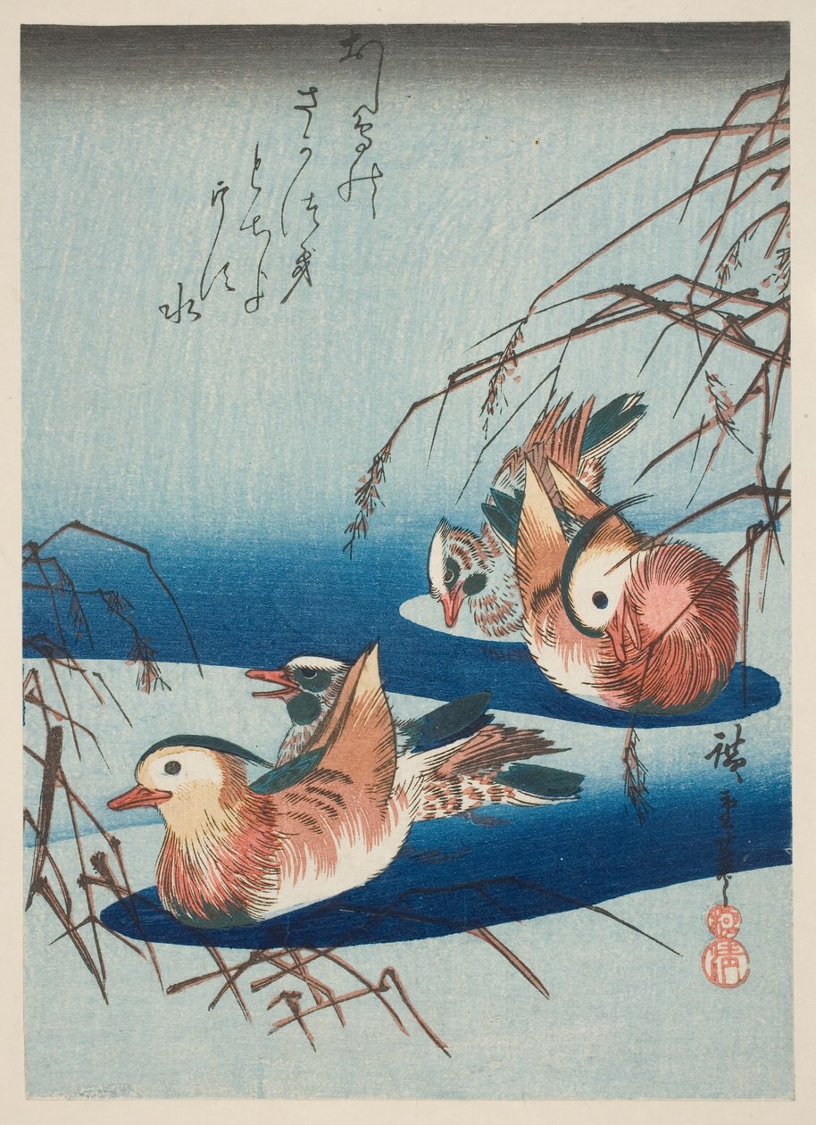 To par mandarinænder (træbloktryk i farver) af Utagawa Hiroshige