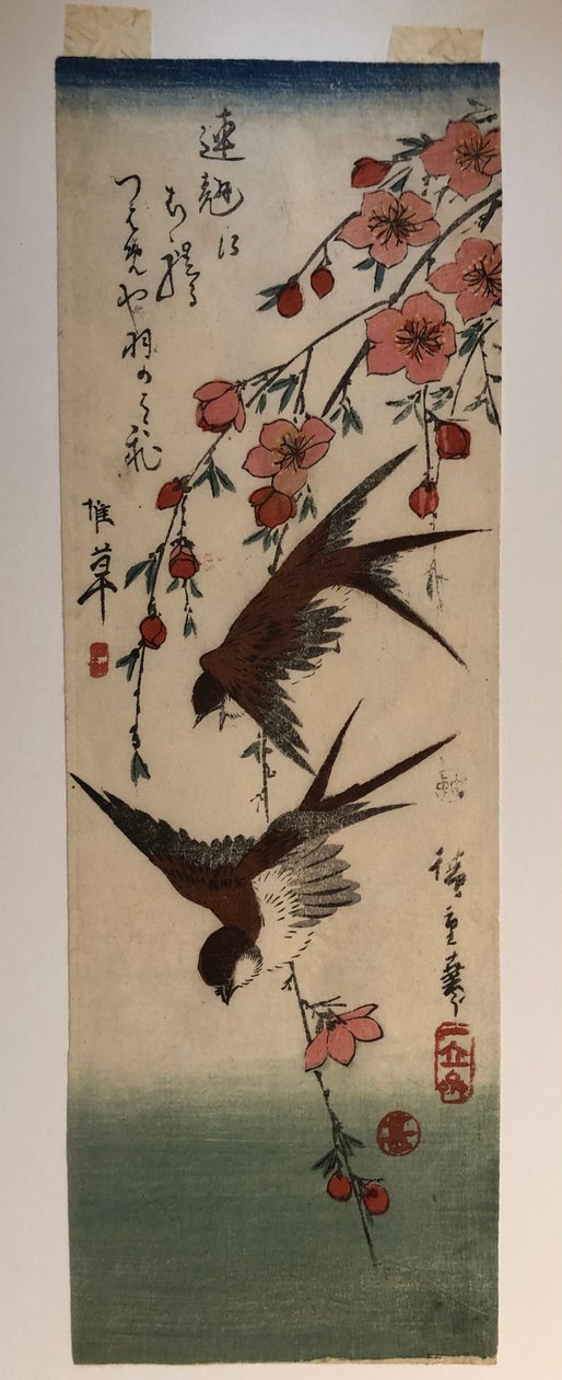 To svaler og nogle blomstrende æblegrene af Utagawa Hiroshige