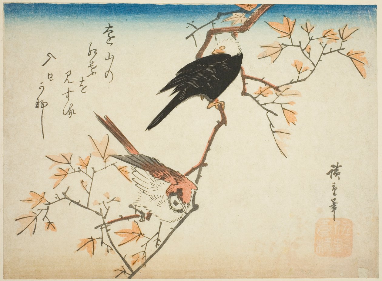 To fugle på ahorngren af Utagawa Hiroshige
