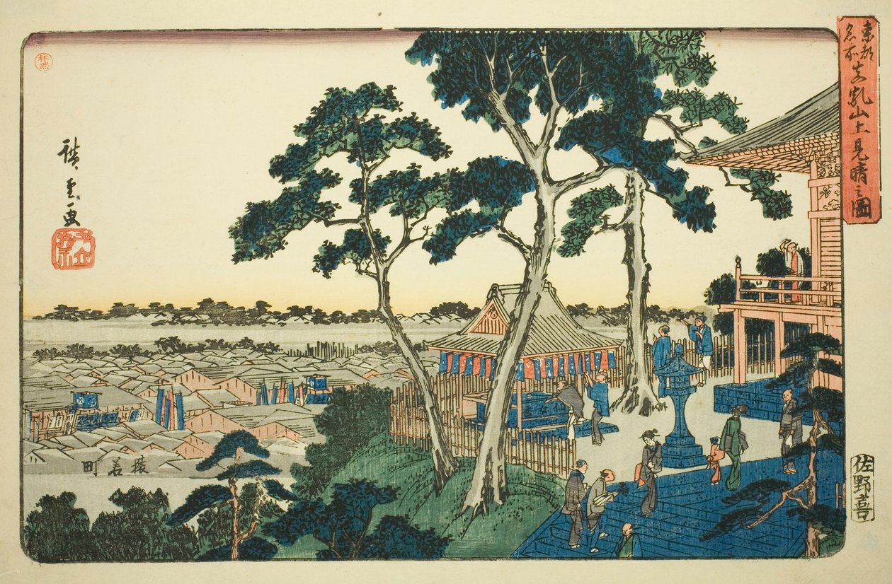 Udsigt fra toppen af Matsuchi Hill (Matsuchiyama ue miharashi no zu), fra serien "Famous Places in the Eastern Capital (Toto meisho)" af Utagawa Hiroshige