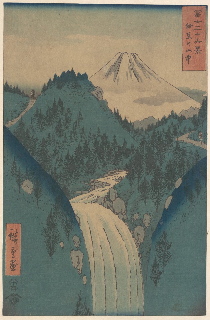 Udsigt til Fuji-san fra bjergene i Izu-provinsen (Izu no Sanchu), fra serien »De 36 udsigter over Fuji-bjerget« (Fugaku sanjūrokkei) af Utagawa Hiroshige