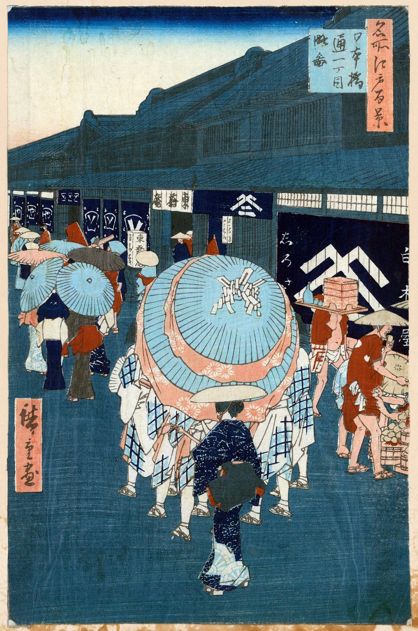 Udsigt over First Street på Nihonbashidori One Hundred Famous Views of Edo, 1856-1858. af Utagawa Hiroshige