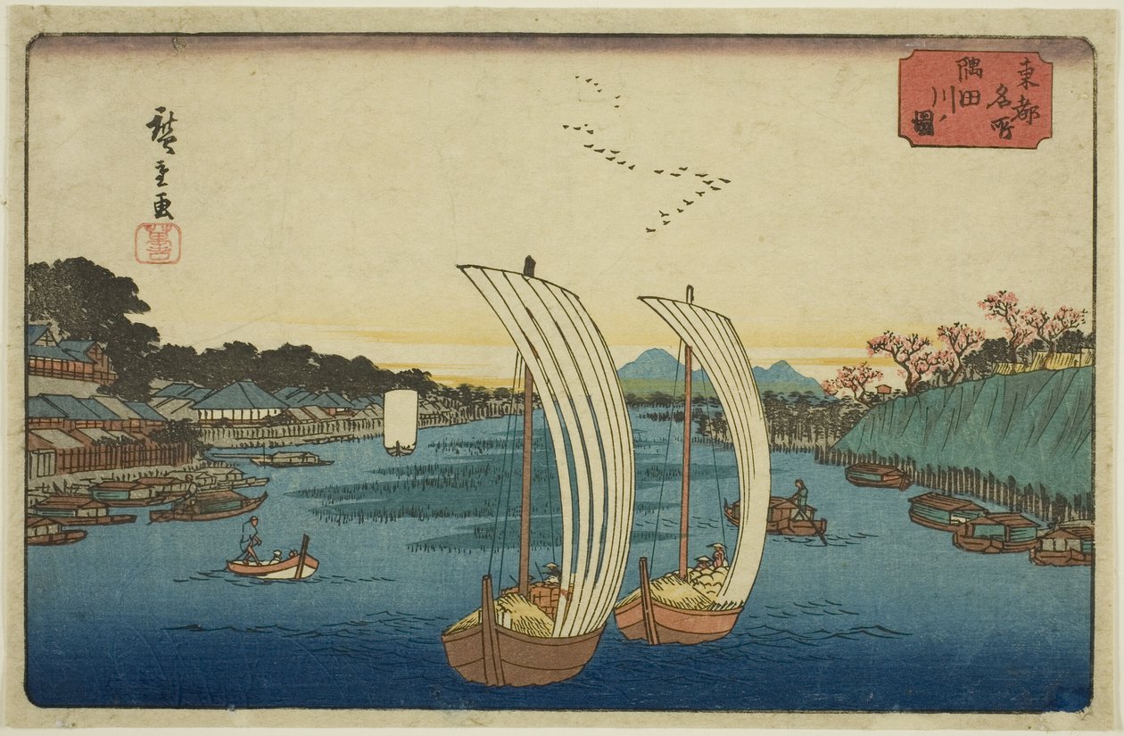 Udsigt over Sumida -floden (Sumidagawa no Zu) fra serien "Berømte steder i den østlige hovedstad (Toto Meisho)" af Utagawa Hiroshige