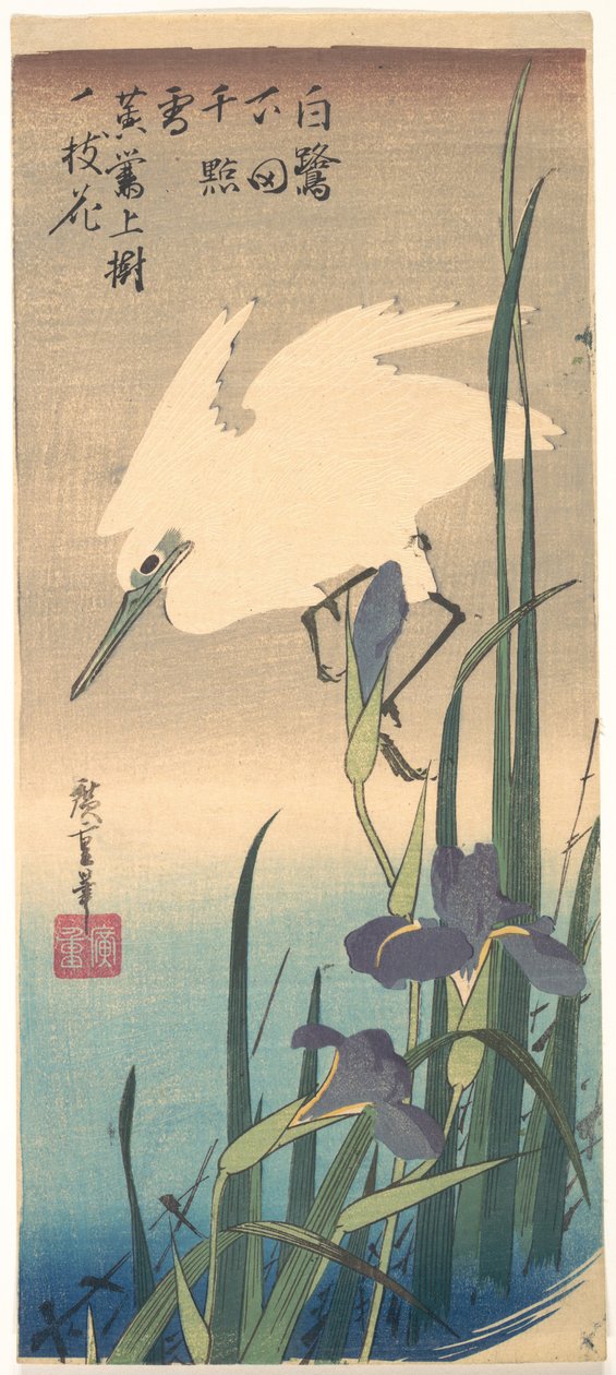 Hvid hejre og iris af Utagawa Hiroshige