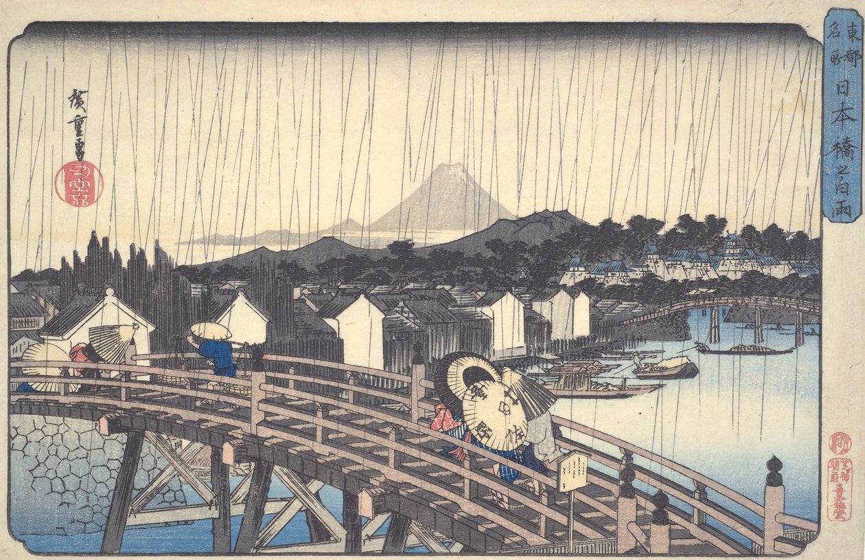White Rain on the Nihon Bridge, fra serien Famous Places of the Eastern Capital af Utagawa Hiroshige