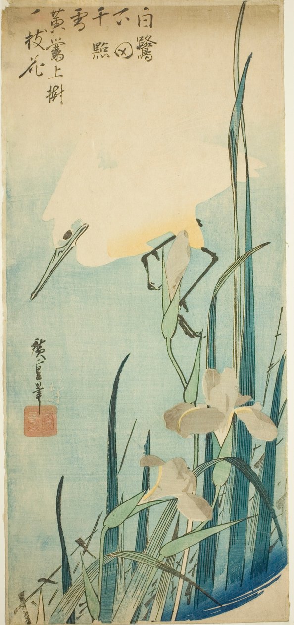 Hvid hejre og iris af Utagawa Hiroshige