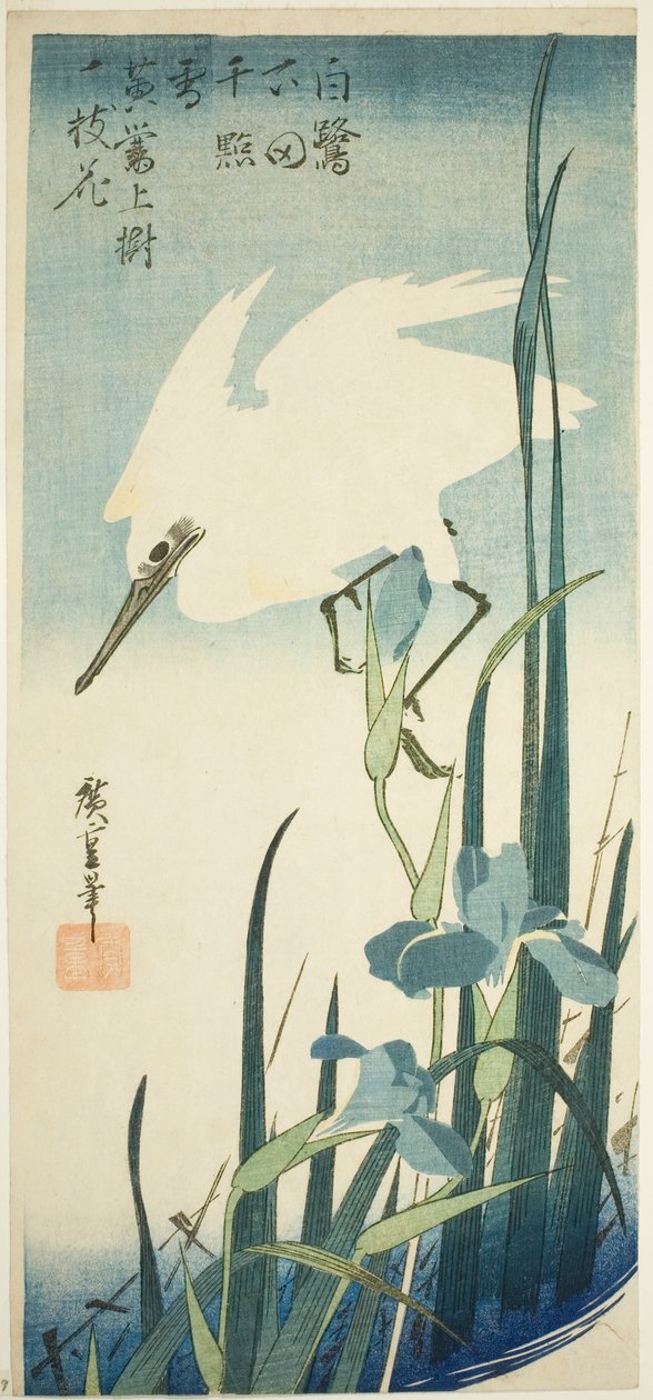 Hvid hejre og iris af Utagawa Hiroshige