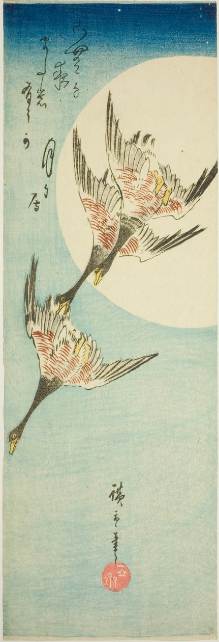 Vilde gæs, der flyver over fuldmåne af Utagawa Hiroshige