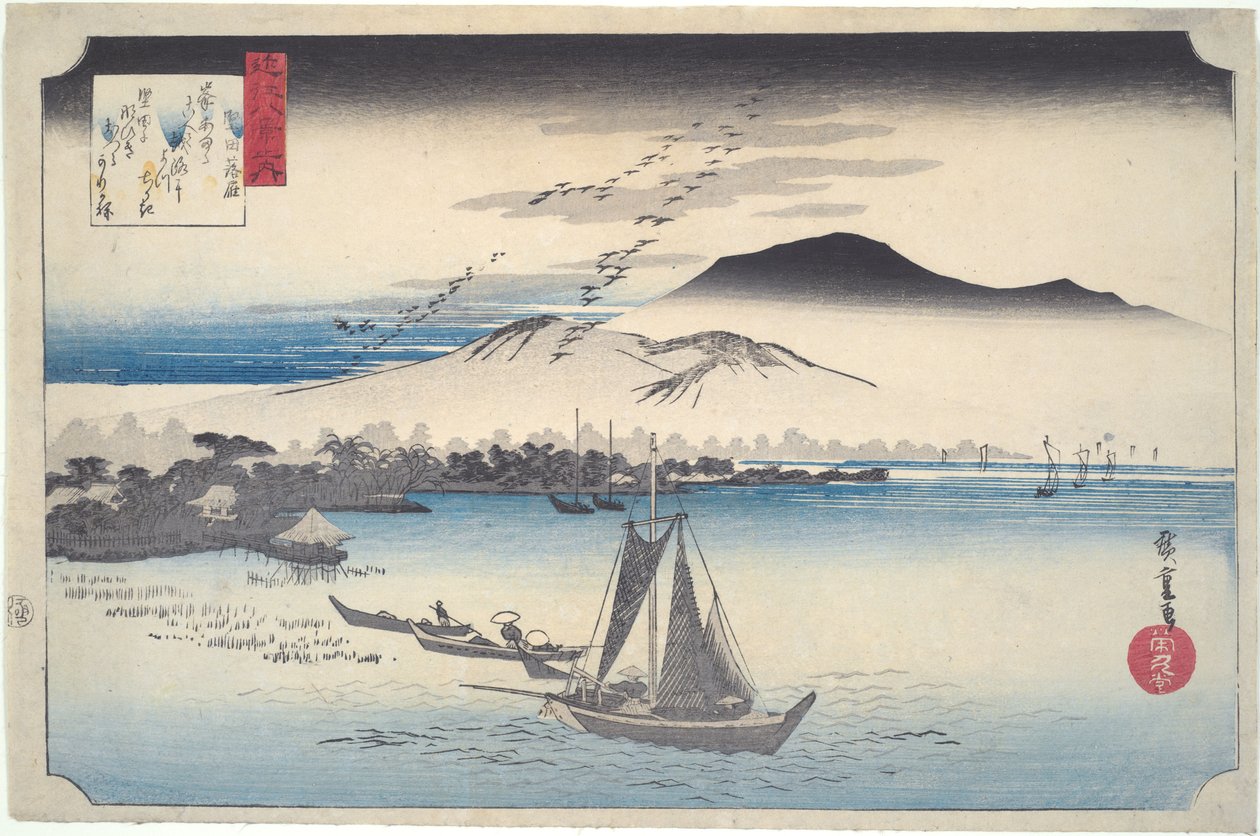 Vilde gæs, der flyver ned mod Katada, fra serien »Otte udsigter over Ōmi« af Utagawa Hiroshige