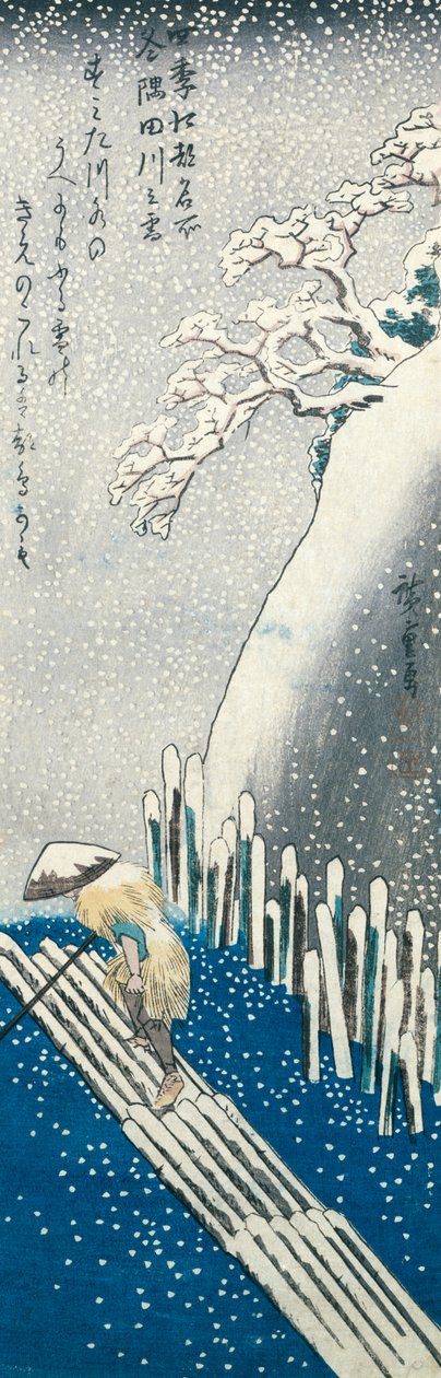 Vinterscene (træblok i farver) af Utagawa Hiroshige