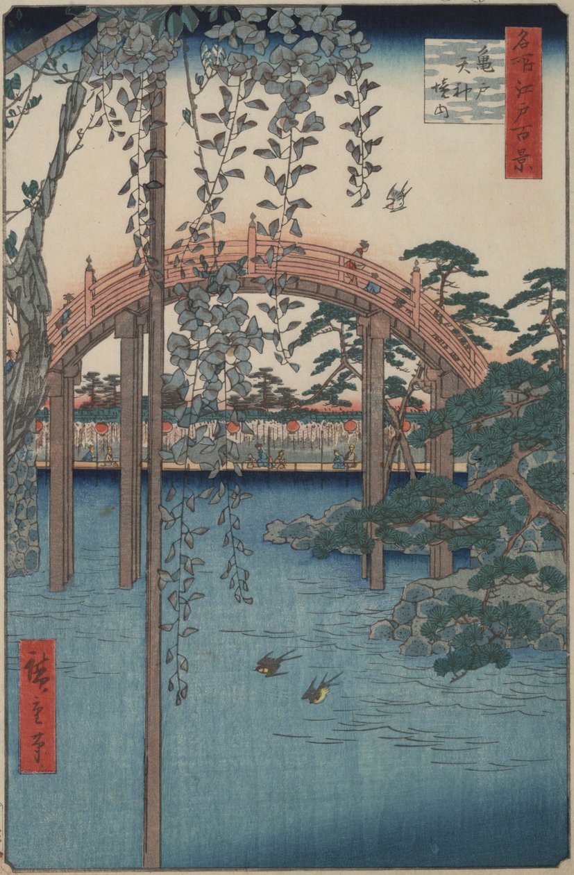Wisteria ved Kameido Tenjin Shrine fra serien One Hundred Famous Views of Edo af Utagawa Hiroshige