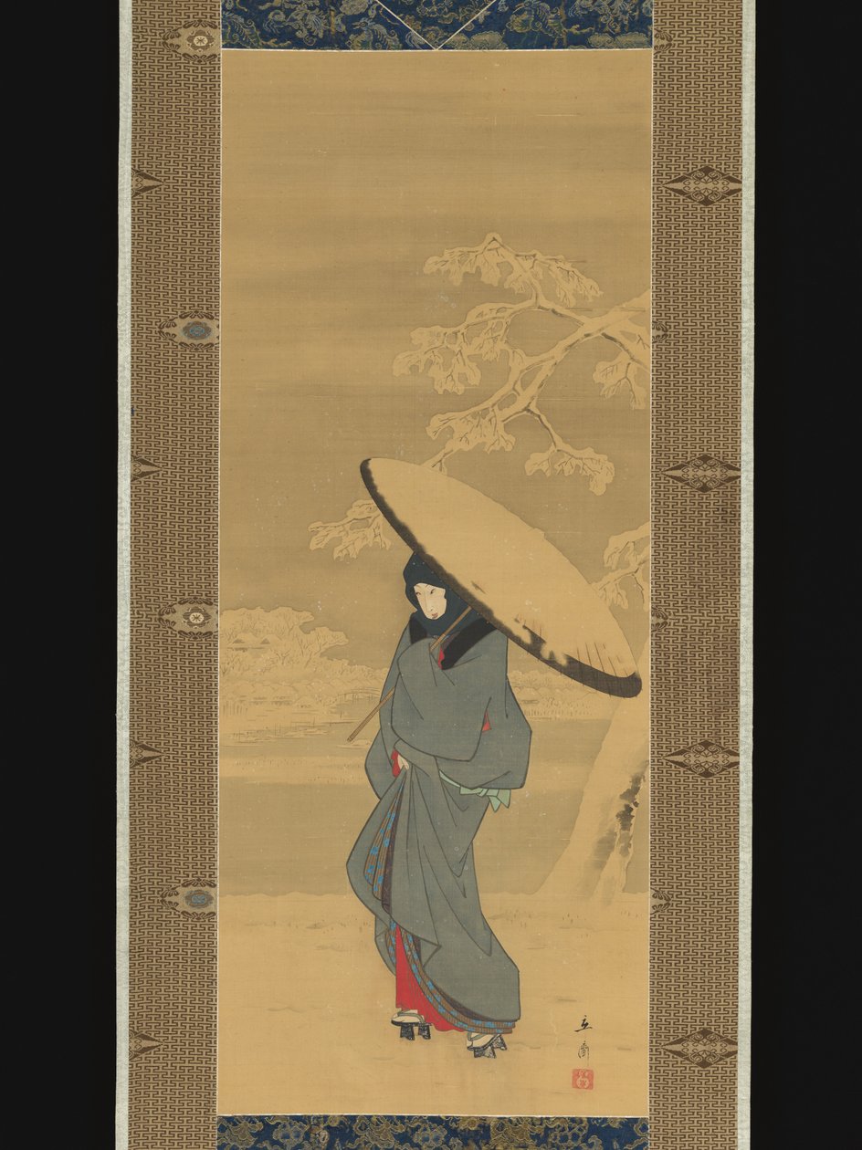 Kvinde, der går i sneen af Utagawa Hiroshige