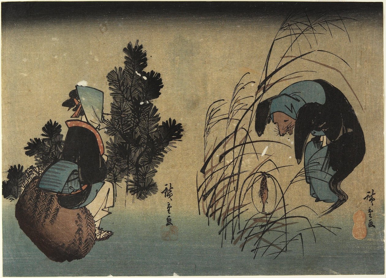 Kvinde og grævling af Utagawa Hiroshige