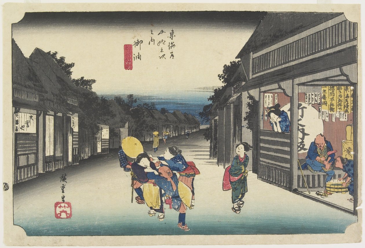 Kvinder, der opfordrer rejsende, Goyu, ca. 1833 af Utagawa Hiroshige