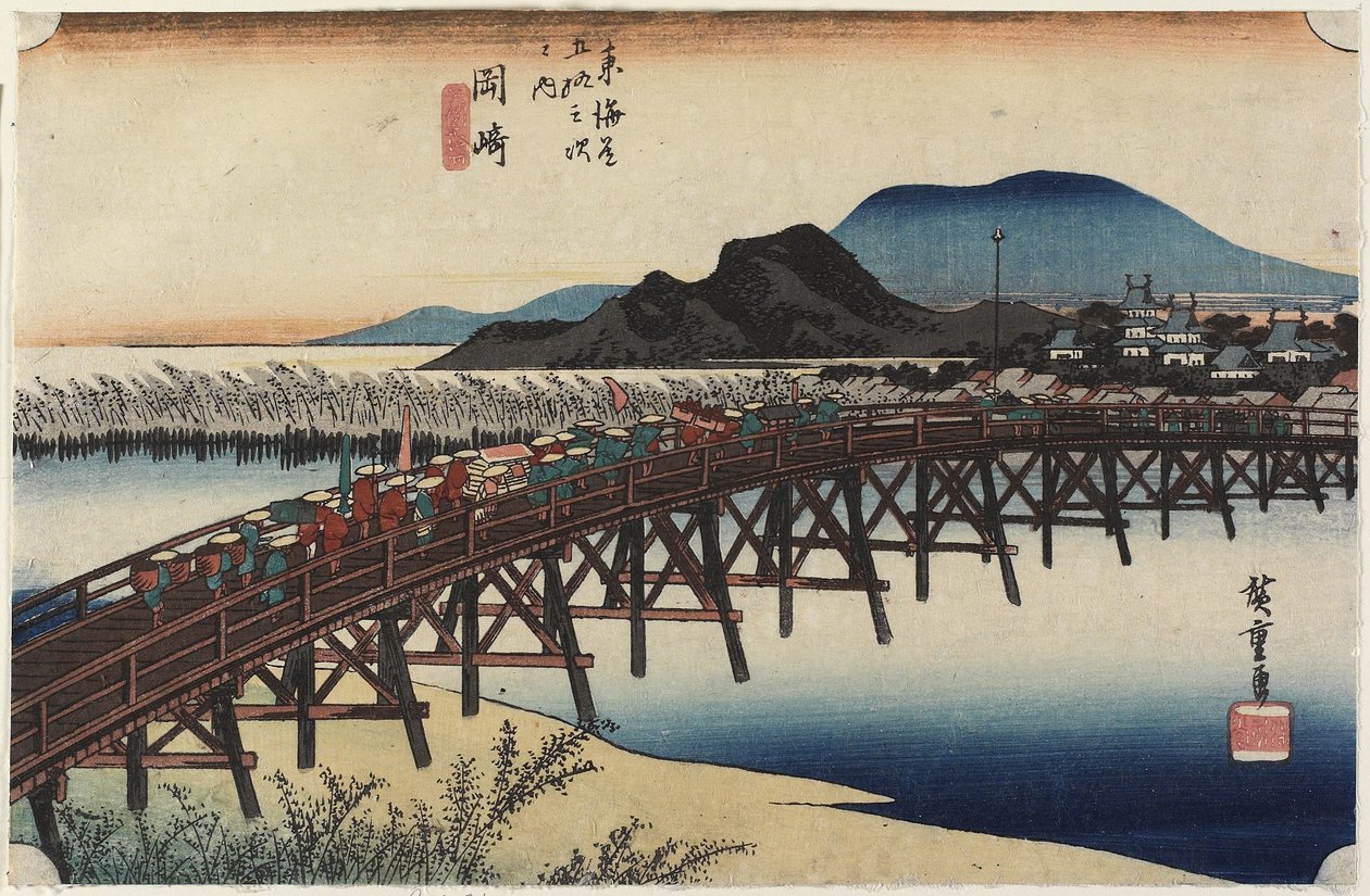 Yahagi-broen, Okazaki, ca. 1833 af Utagawa Hiroshige