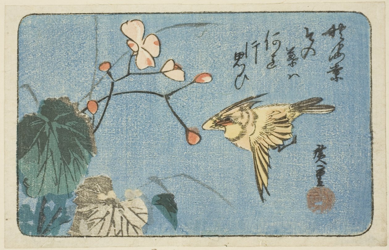 Gul fugl og begonia af Utagawa Hiroshige