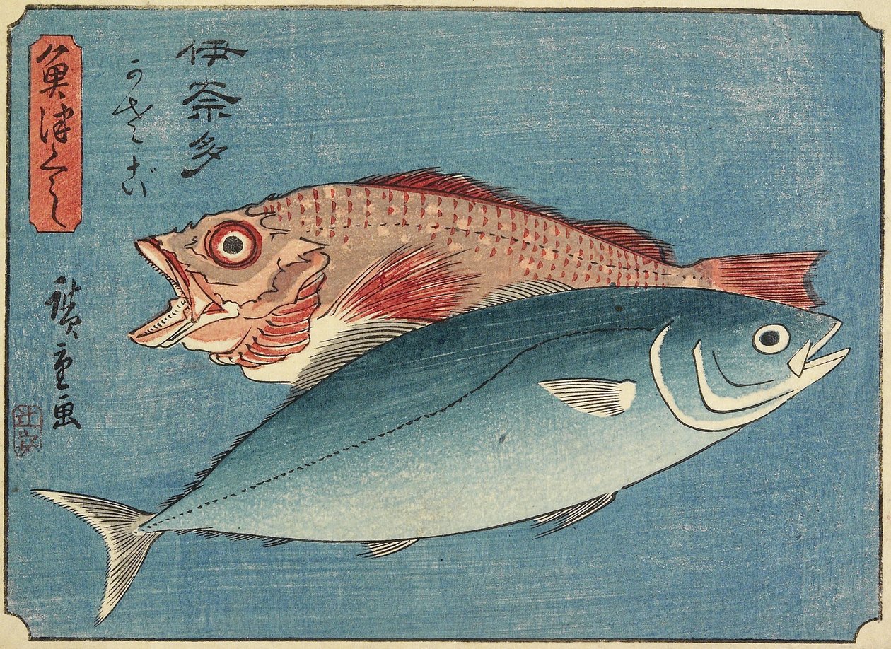 Gulhale og stenfisk, 1830-1844 af Utagawa Hiroshige