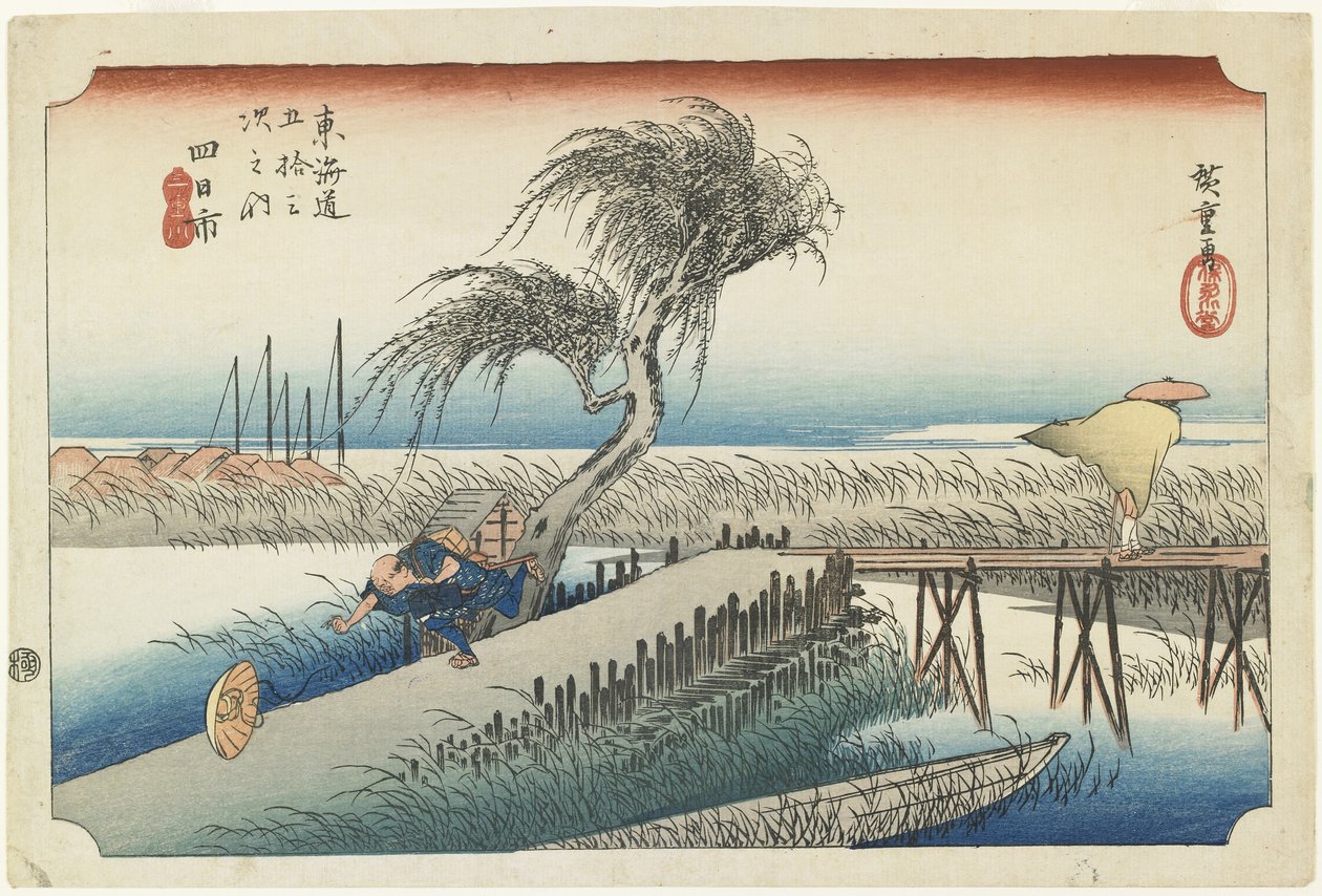 Yokkaichi-Visible River, ca. 1833 af Utagawa Hiroshige