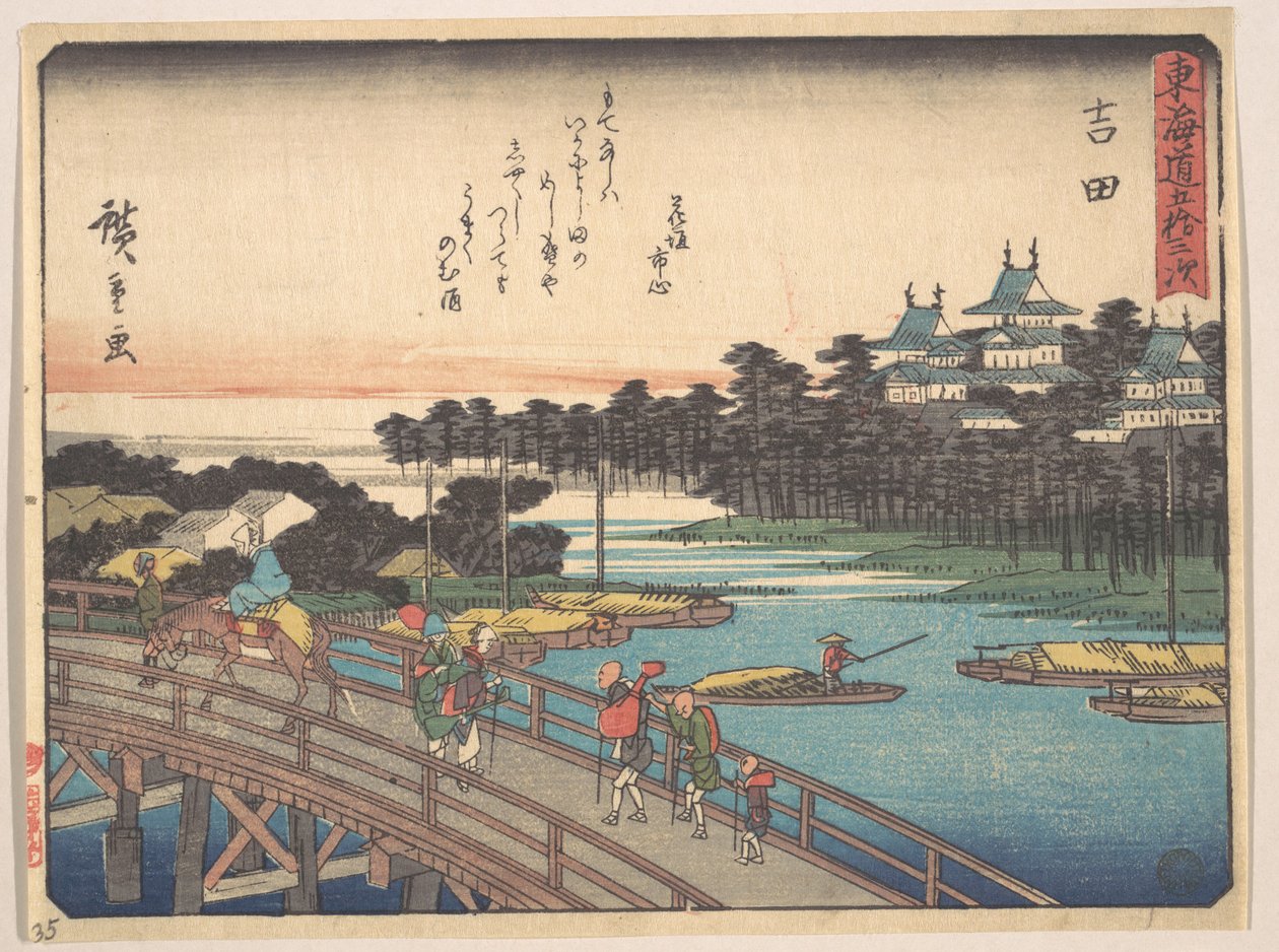 Yoshida; Toyokawa-Bashi, Toyokawa-broen af Utagawa Hiroshige