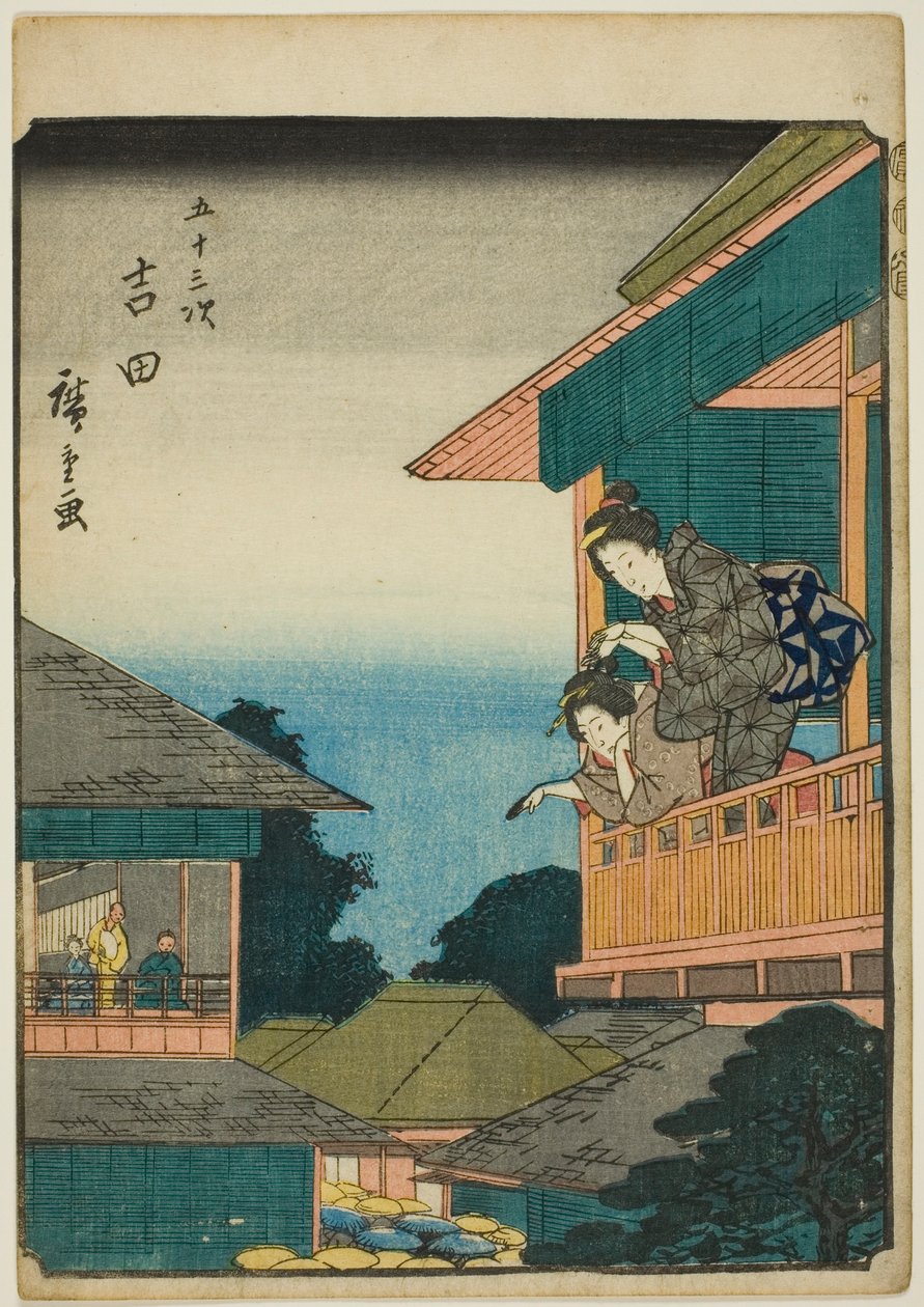 Yoshida, fra seriens "fifty-tre S tachi-lyd "of te urbanity" (Goshuyama næste) ) af Utagawa Hiroshige