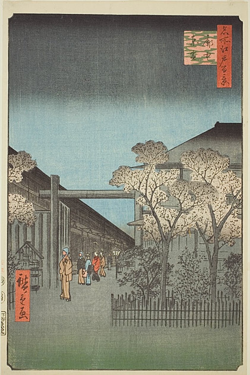 Yoshiwara Licensed Quarters at Dawn (Kakuchu shinonome), nr. 38 fra serien "One Hundred Famous Views of Edo (Meisho Edo hyakkei)" af Utagawa Hiroshige