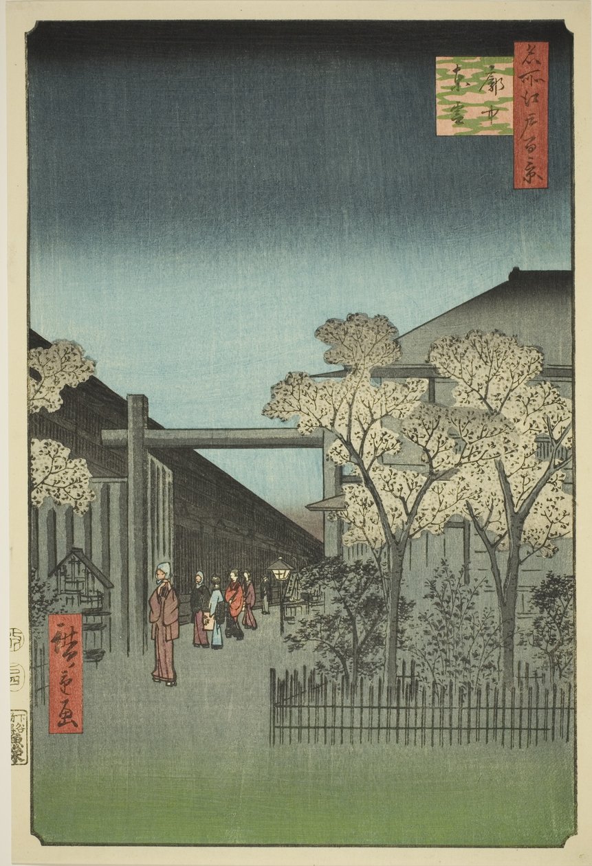 Yoshiwara Jeg fornemmede Kurt rs at Dawn (hver Chu Shinonome), fra serien "Ridge dre d fa net s views of Edo (One hundred famous sights of Edo)" af Utagawa Hiroshige