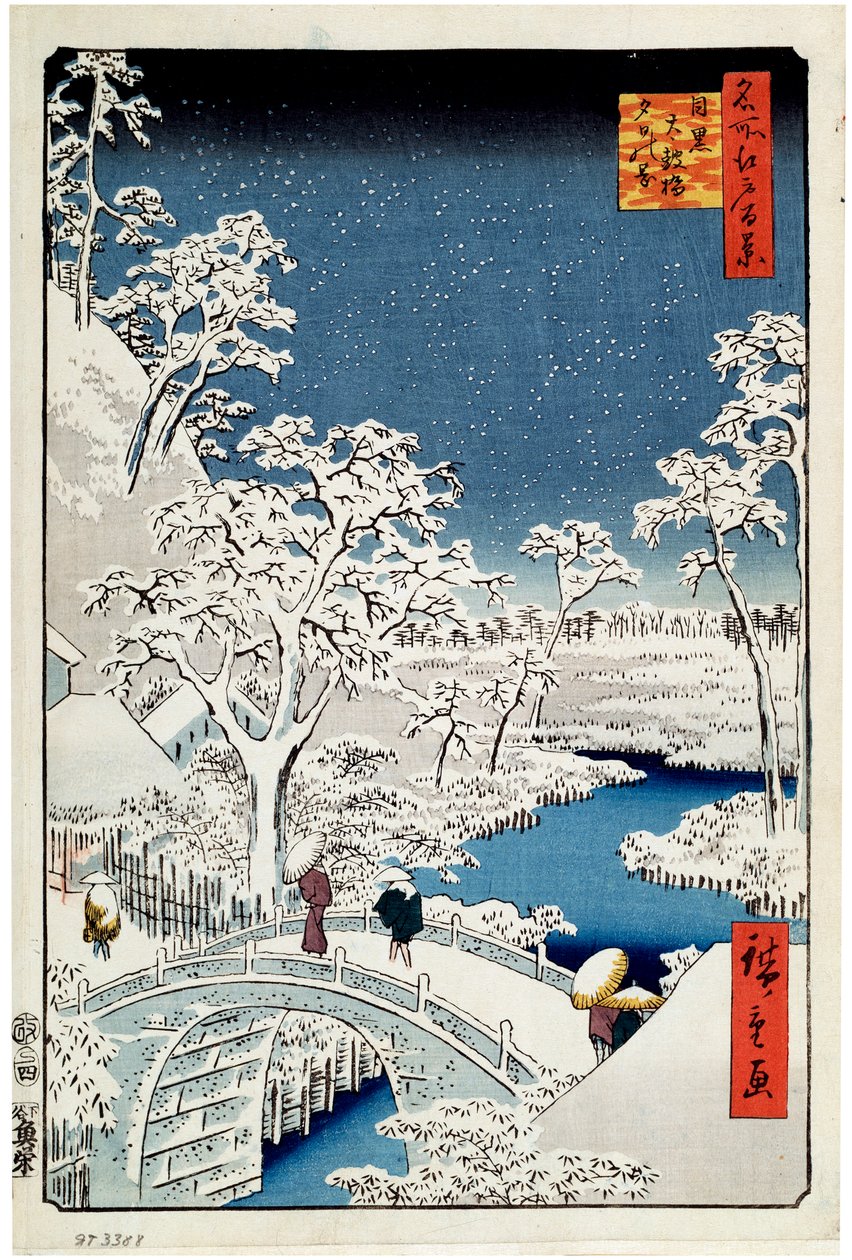 Yuhi Hill og Drum Bridge ved Meguro One Hundred Famous Views of Edo, 1856-1858. af Utagawa Hiroshige