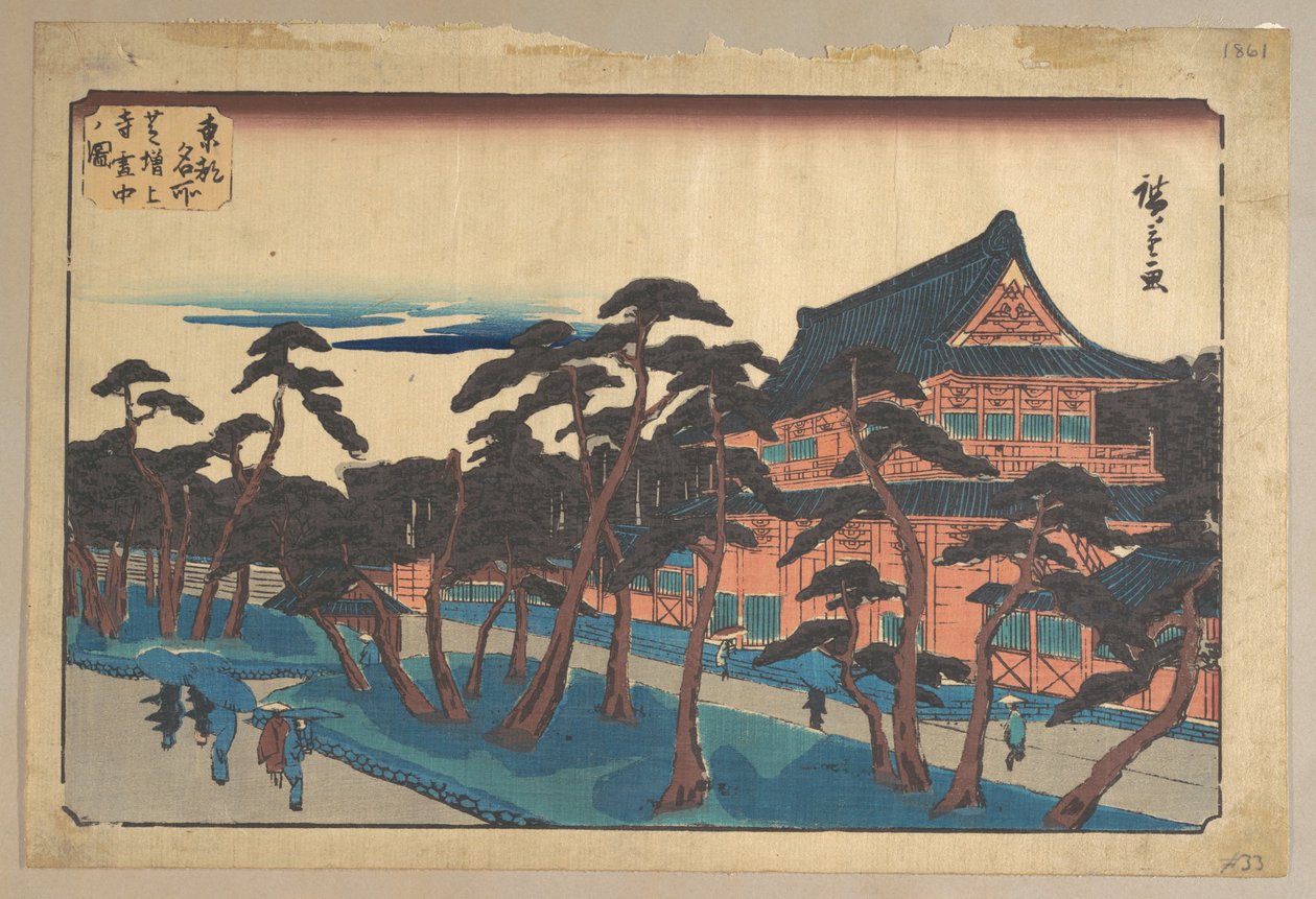 Zojoji-templet i Shiba i sneen af Utagawa Hiroshige