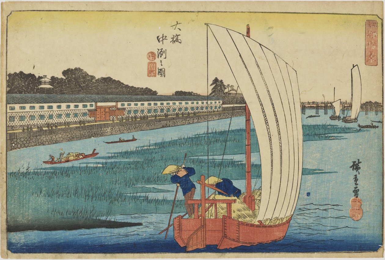 »Sandbank ved Ōhashi« fra serien »Fremragende udsigter over Edo« af Utagawa Hiroshige