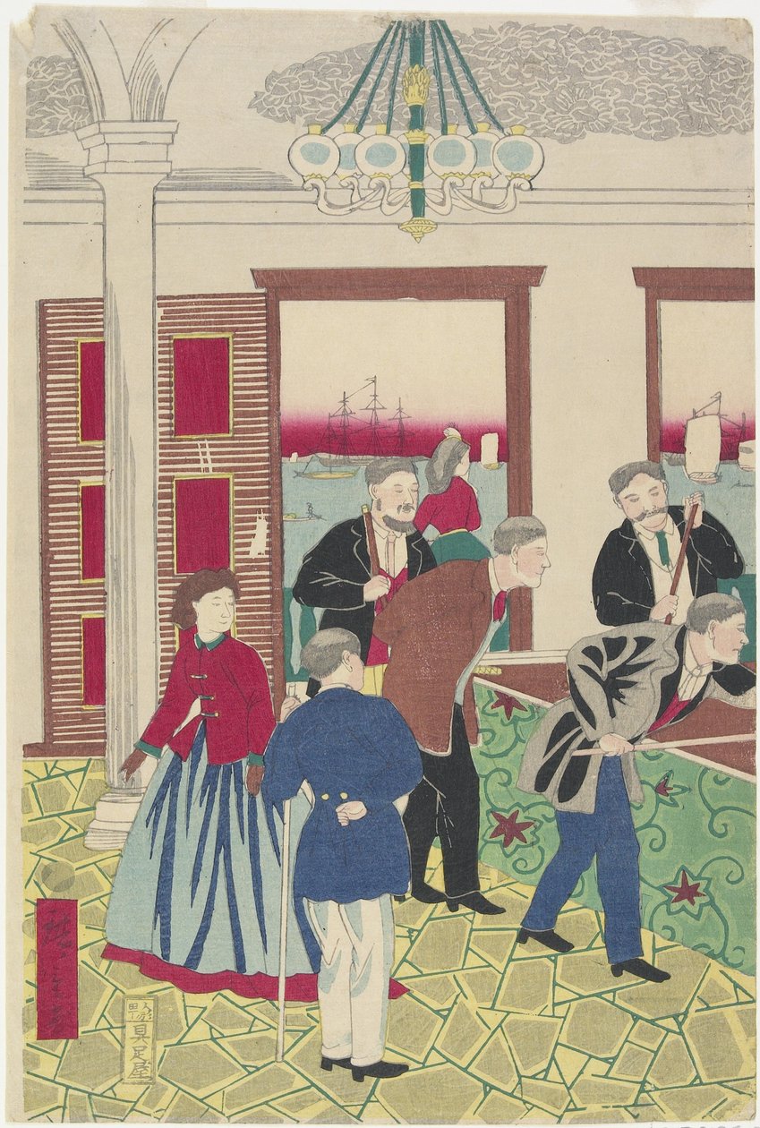 Udlændinge ved Billiard Game, slutningen af det 19. århundrede af Utagawa Hiroshige III