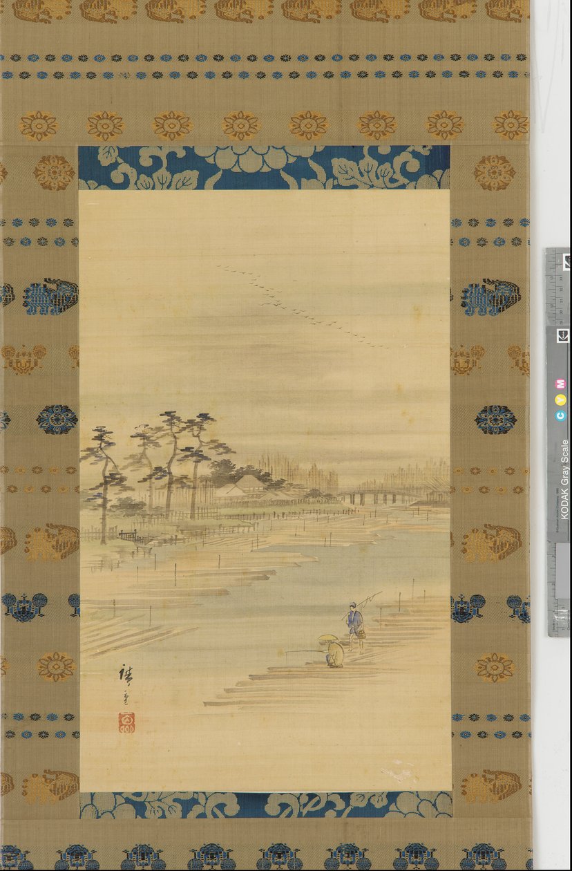 Flodlandskab: tømmergårde og flåder, midten af 1800-tallet. af Utagawa Hiroshige II