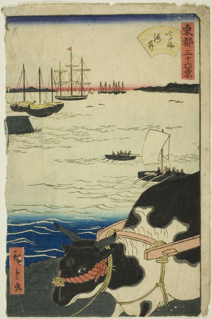 The Beach at Takanawa (Takanawa kaigan), fra serien "Thirty-six Views of the Eastern Capital (Toto sanjurokkei)" af Utagawa Hiroshige II