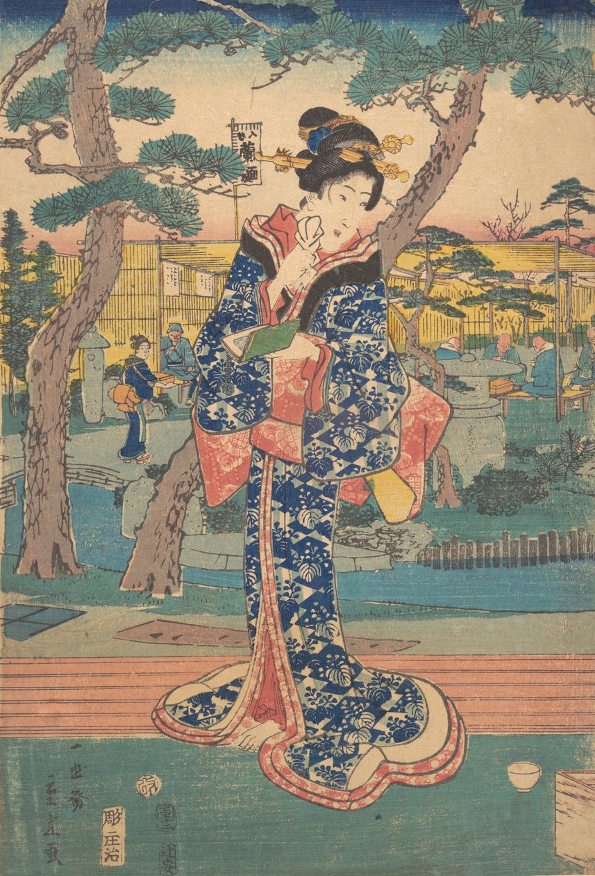 Ung pige på tehus i Iriya, midten af det 19. århundrede. af Utagawa Hiroshige II
