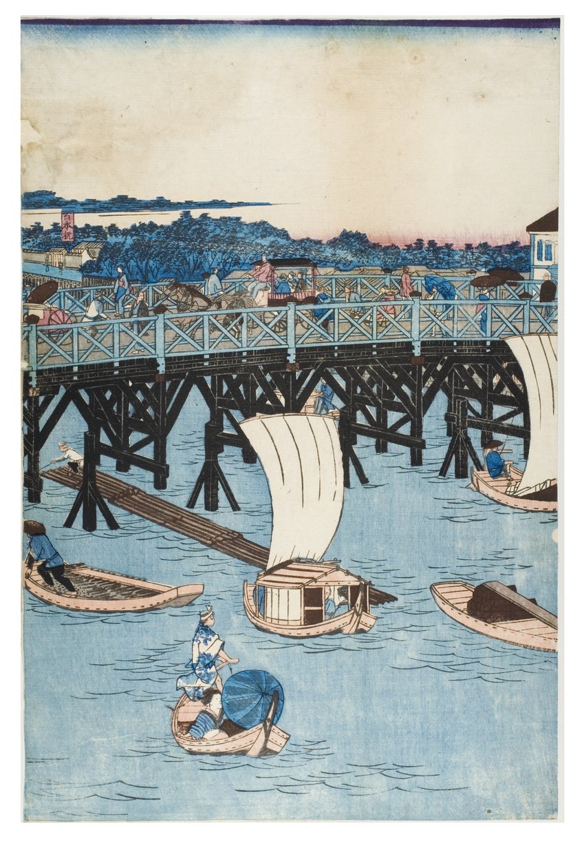 Berømte steder i Tokyo, ægte udsigt over Ryogoku-broen af Utagawa II Hiroshige