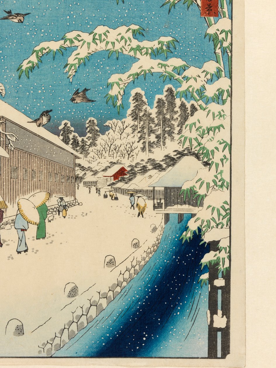 Atagoshita og Yabu Lane (Atagoshita Yabukôji), før 1858 (farvetryk fra træblokke, med glimmerflager og stoftryk) af Utagawa I Hiroshige