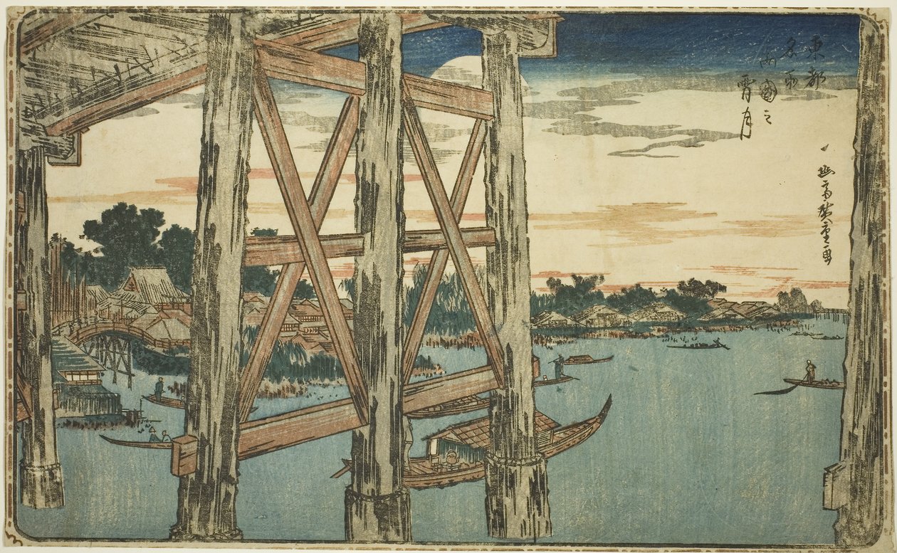 Twilight Moon at the Ryogoku Bridge (Ryogoku no yoizuki), ca. 1831 (farvet træbloktryk; oban) af Utagawa I Hiroshige