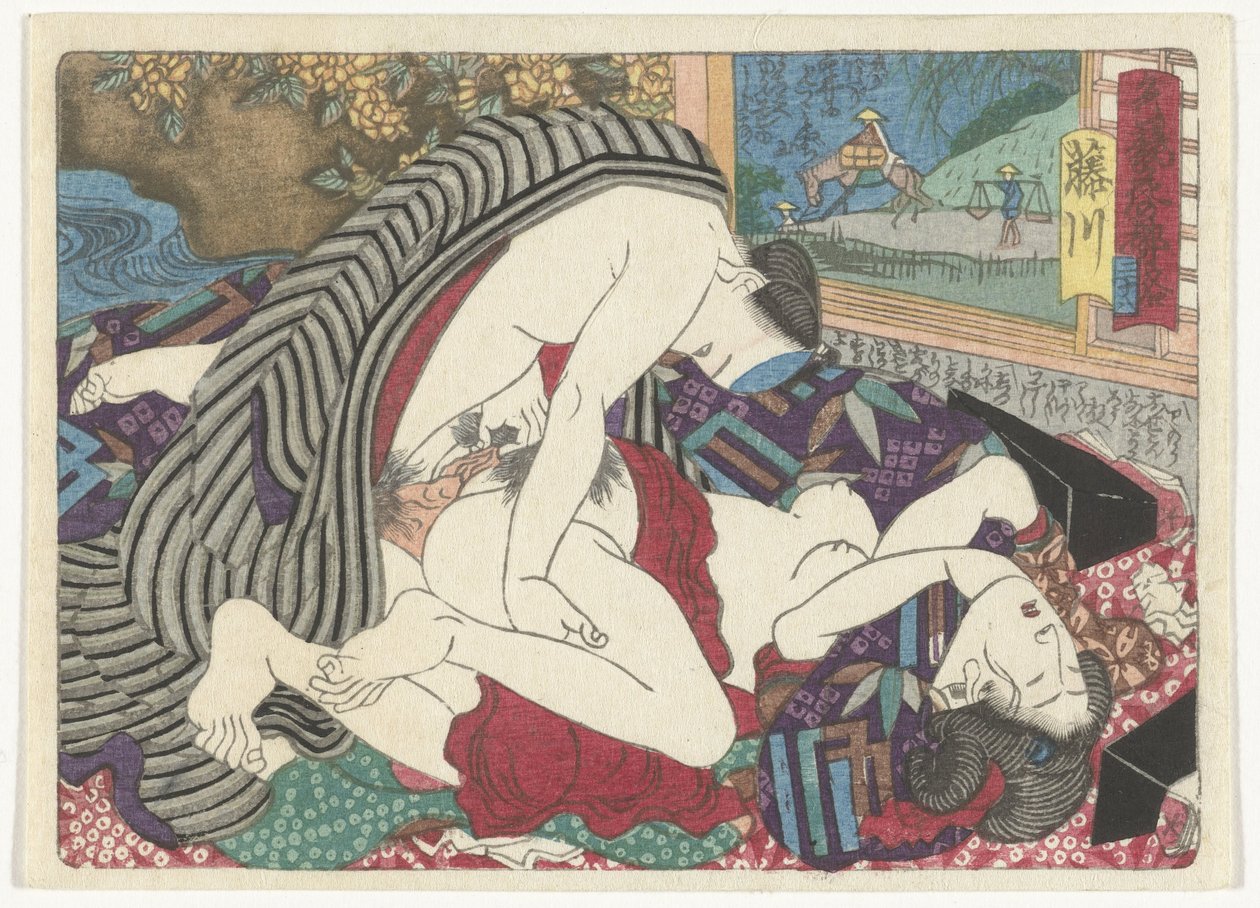 Stoppestedet Fujikawa Fujikawa (titel på objekt) Den erotiske vej til hovedstaden (serietitel) af Utagawa Kunisada (I) (attributed to)