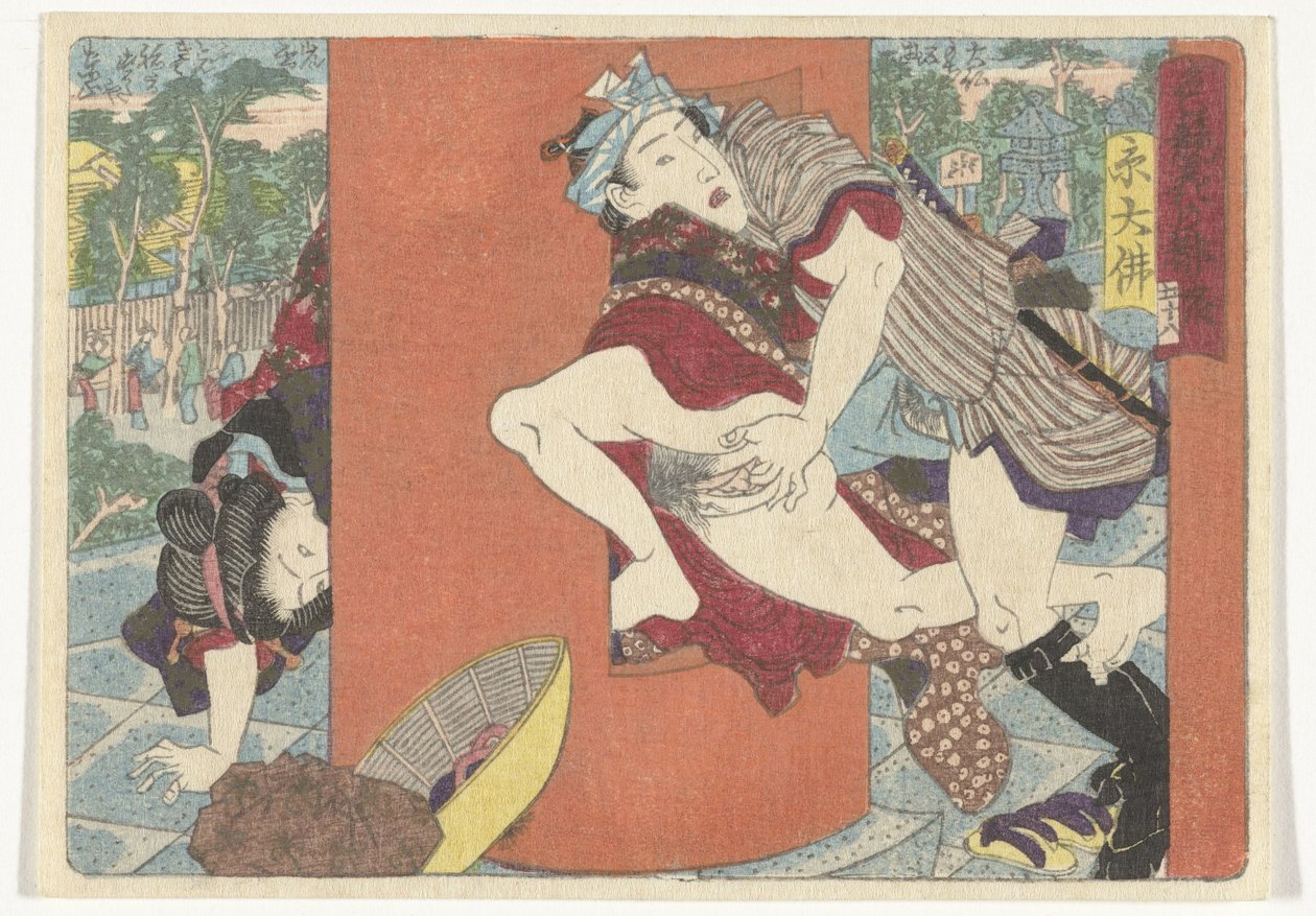 Et møde i templet Den erotiske vej til hovedstaden (serietitel) af Utagawa Kunisada (I) (attributed to)
