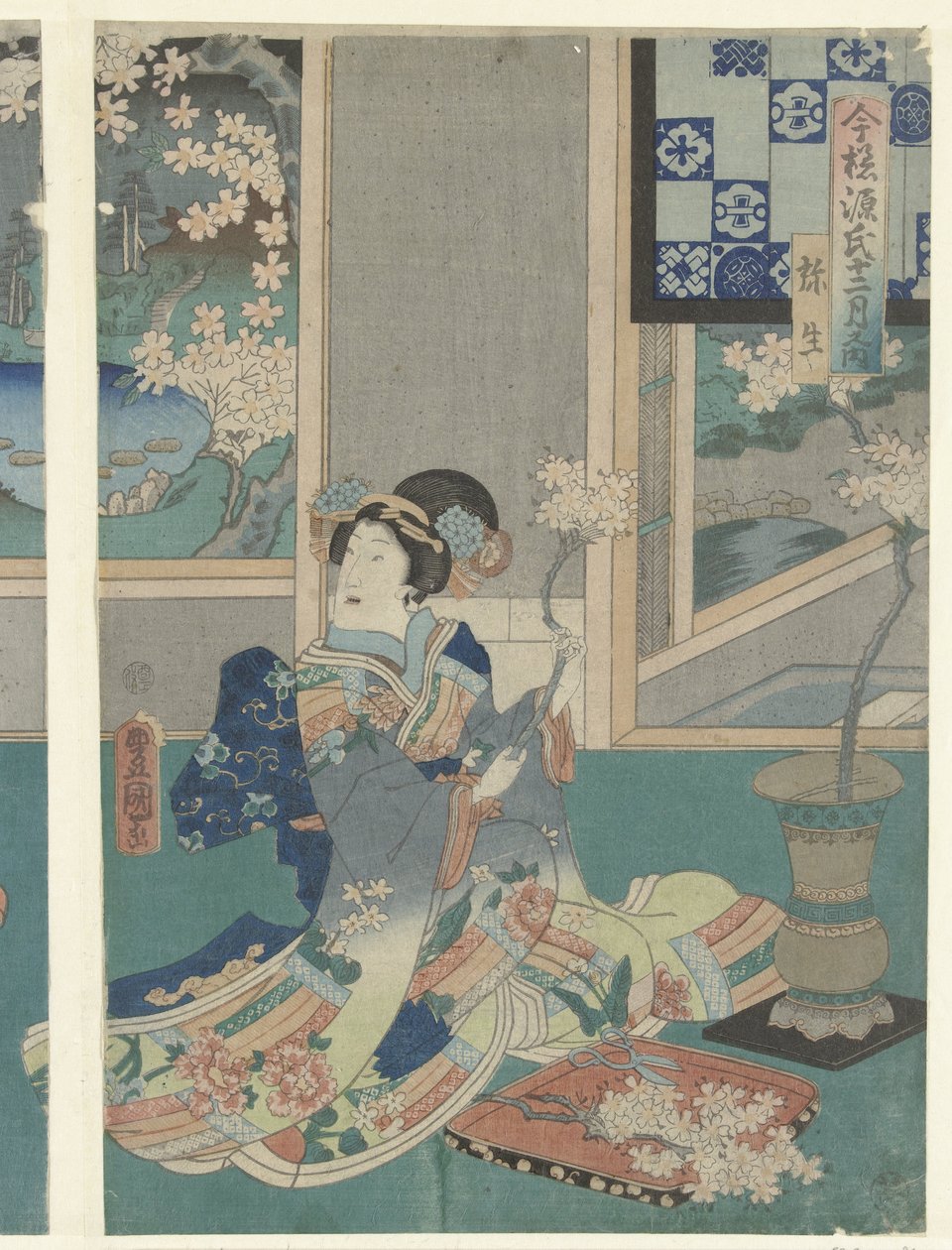 Den tredje måned Yayoi (titel på objekt) Moderne Genji-historier i løbet af de tolv måneder (serietitel) Imayo Genji junikagetsu no uchi (serietitel på objekt) af Utagawa Kunisada (I)