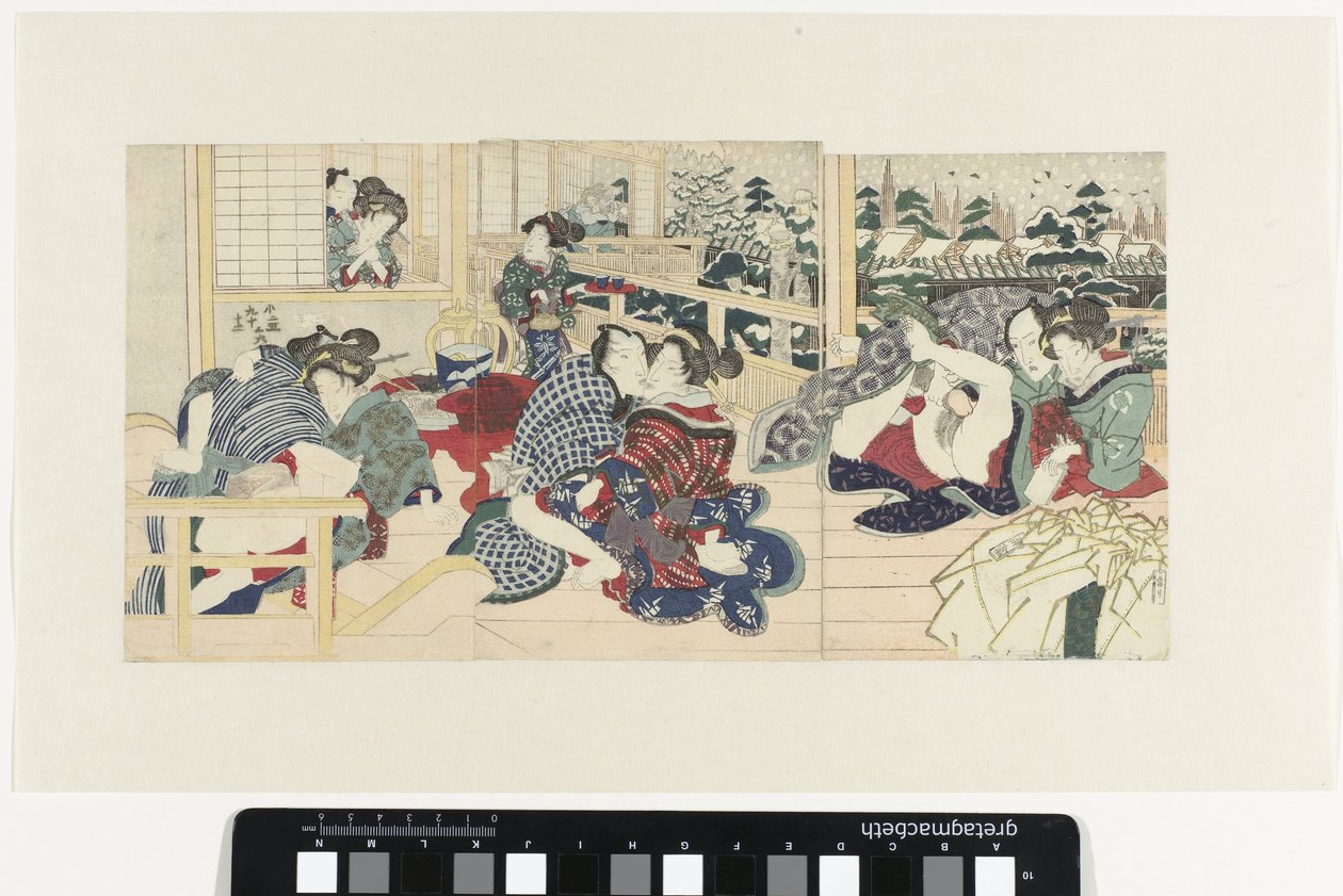 Elsker par på terrassen om vinteren af Utagawa Kunisada (I)