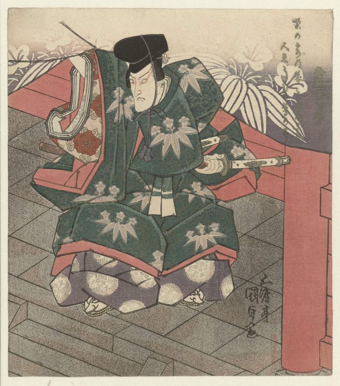 Mand ved indgangen til et tempel af Utagawa Kunisada (I)