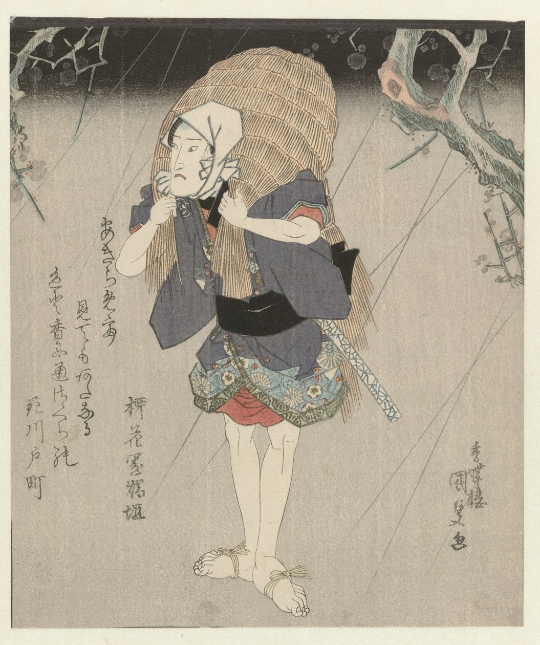 Mand i stråregnfrakke af Utagawa Kunisada (I)