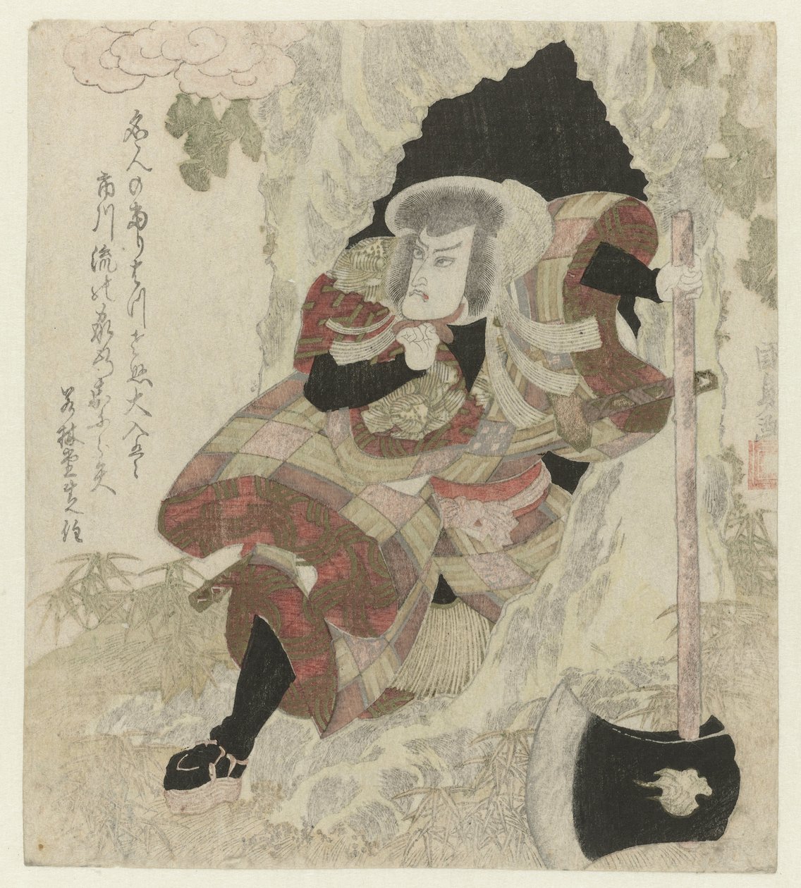 Mand med økse stiger ud af et træ af Utagawa Kunisada (I)