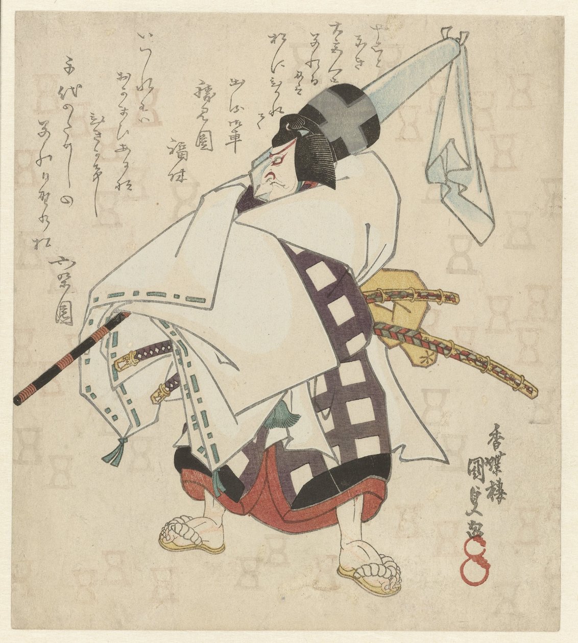 Mand med en indpakket solsejl over skulderen af Utagawa Kunisada (I)