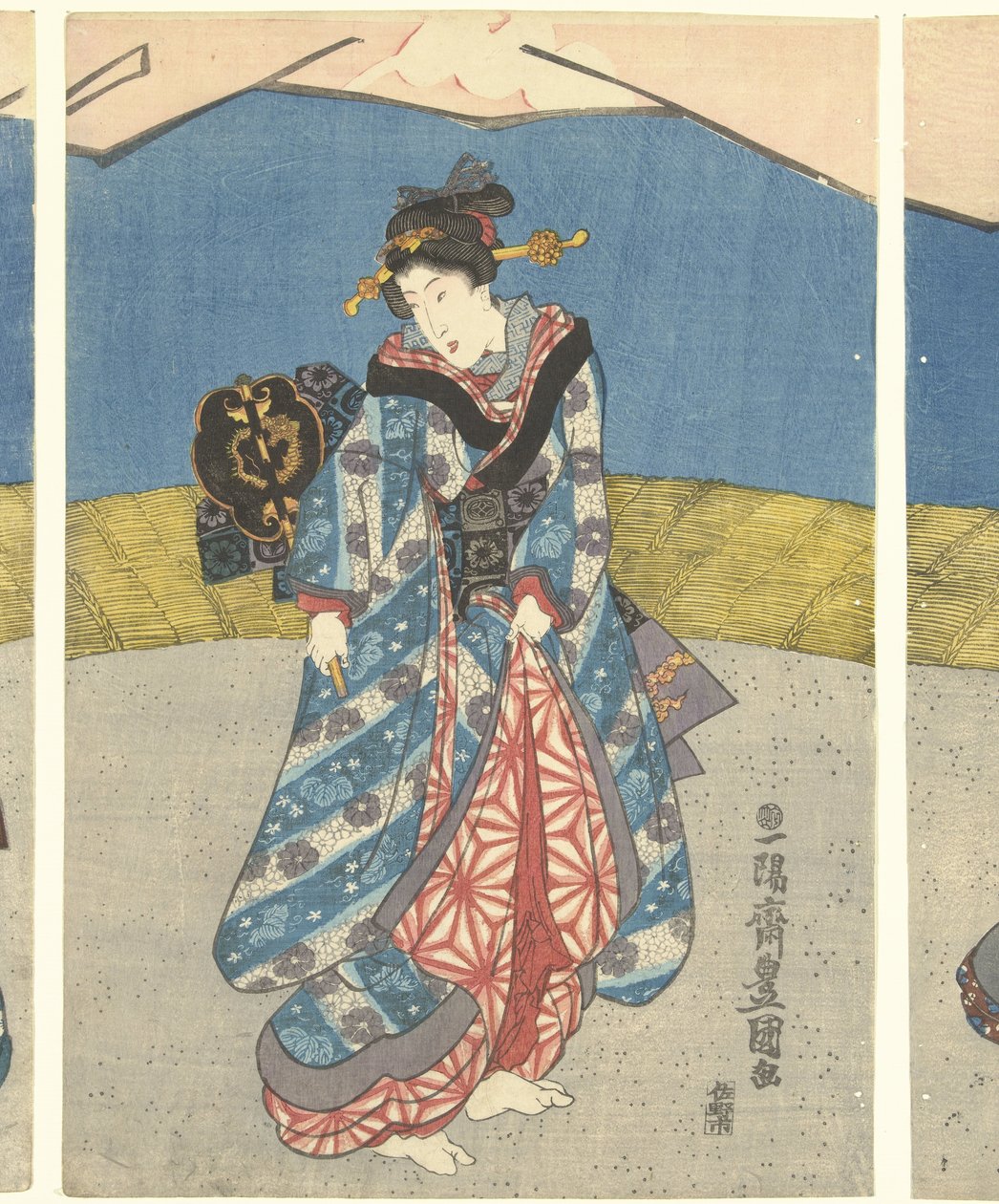 Skønheder ved en hanekamp af Utagawa Kunisada (I)