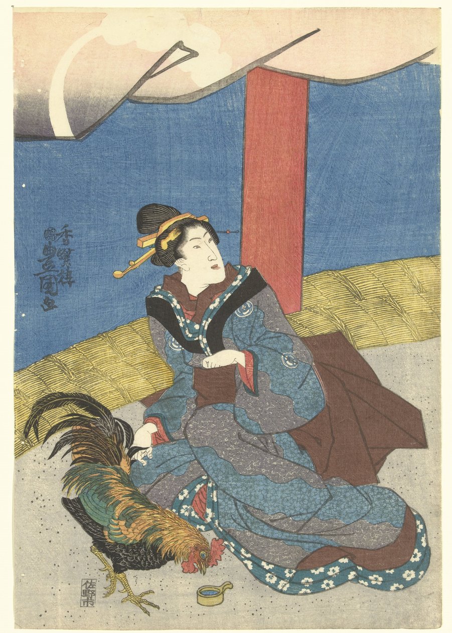 Skønheder ved en hanekamp af Utagawa Kunisada (I)