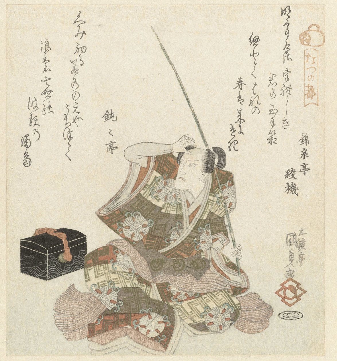 Siddende mand med fiskestang af Utagawa Kunisada (I)