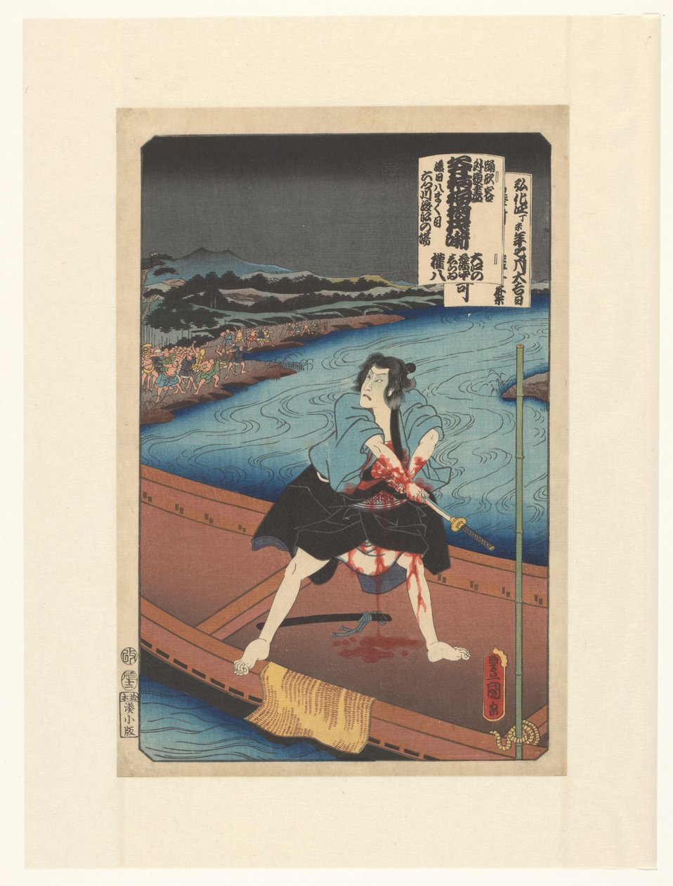 Shirai Gonpachi begår selvmord på en båd af Utagawa Kunisada (I)