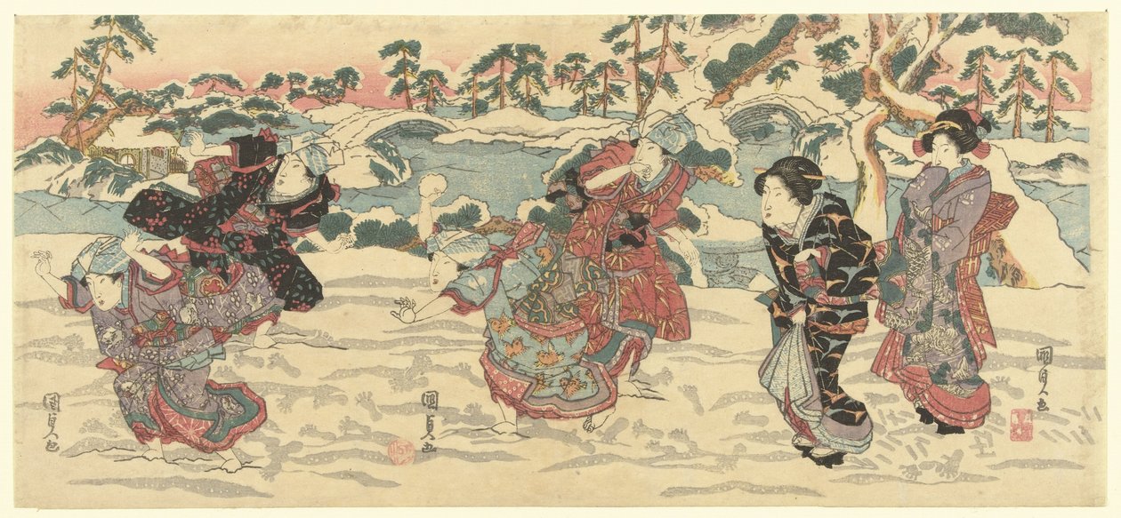 kaste snebolde af Utagawa Kunisada (I)