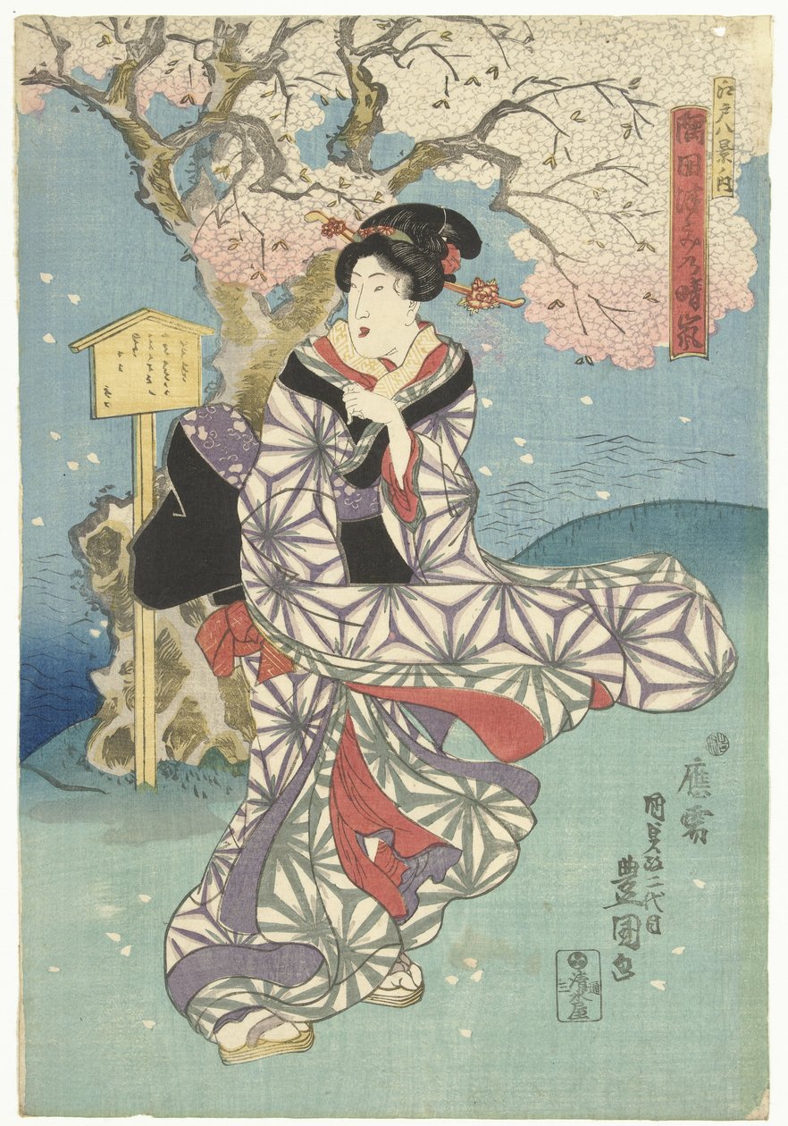 Stormfuld dag ved Sumida-floden Eight Views of Edo (serietitel) Edo hakkei no uchi (serietitel på objekt) af Utagawa Kunisada (I)